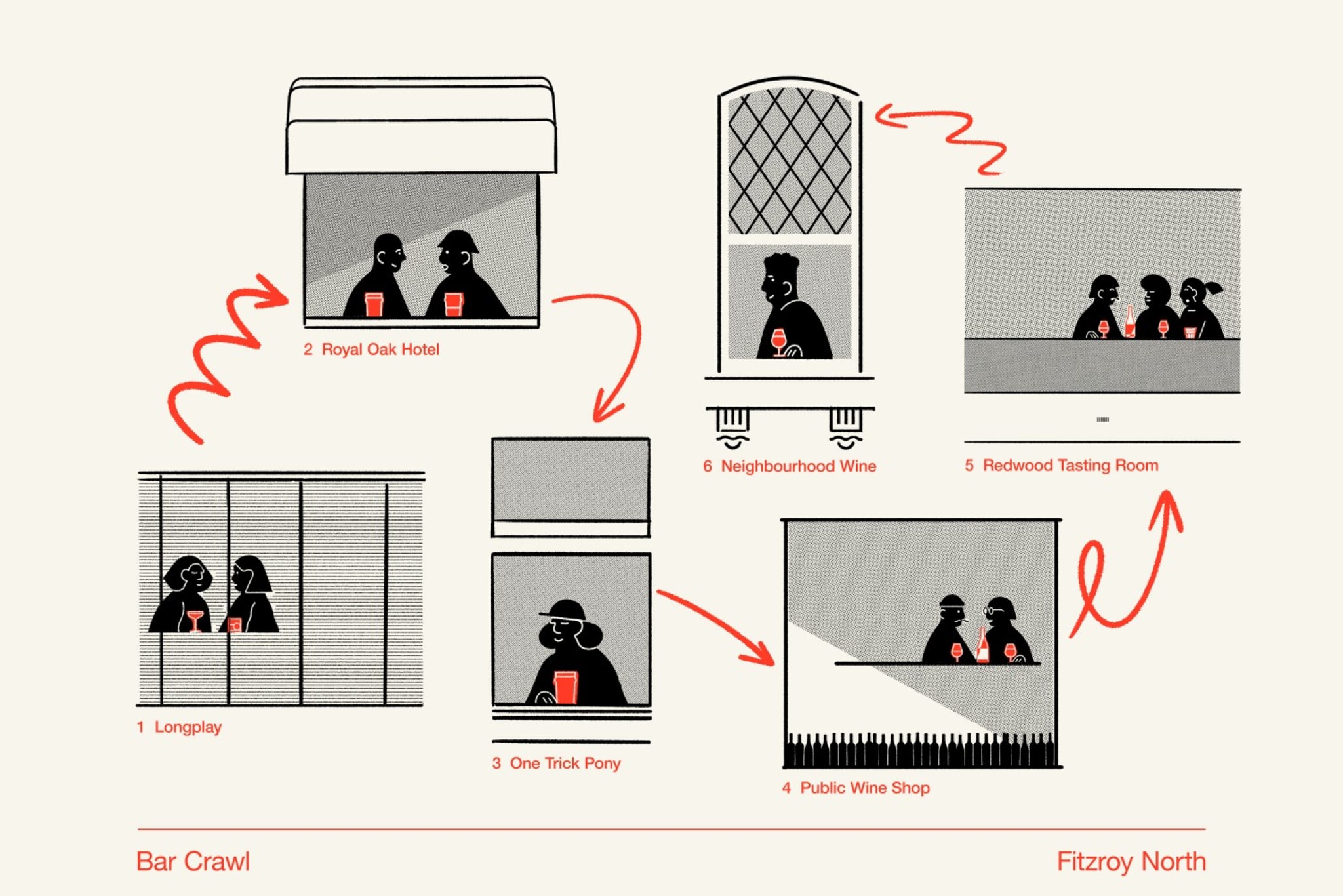 The Bar Crawl: Fitzroy North (illustration: Ol Elliot).